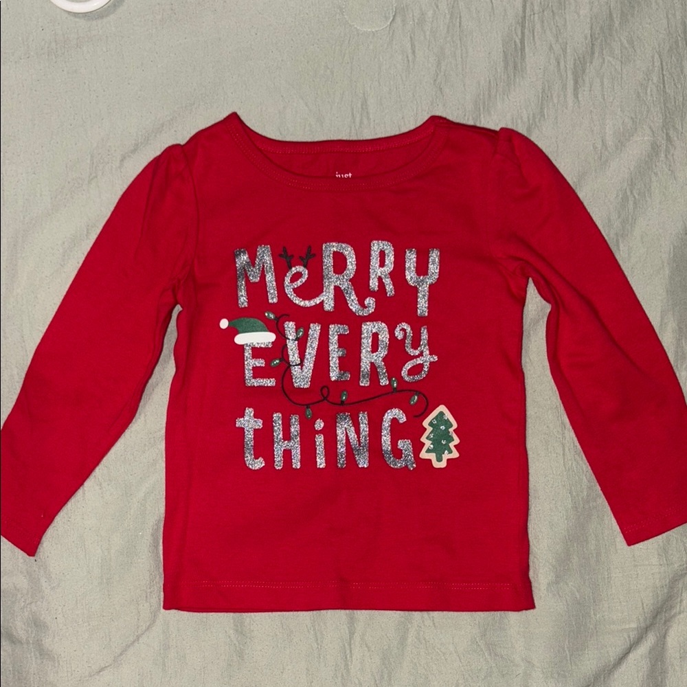 Festive Red Long Sleeve Tee with Sparkly Holiday Design